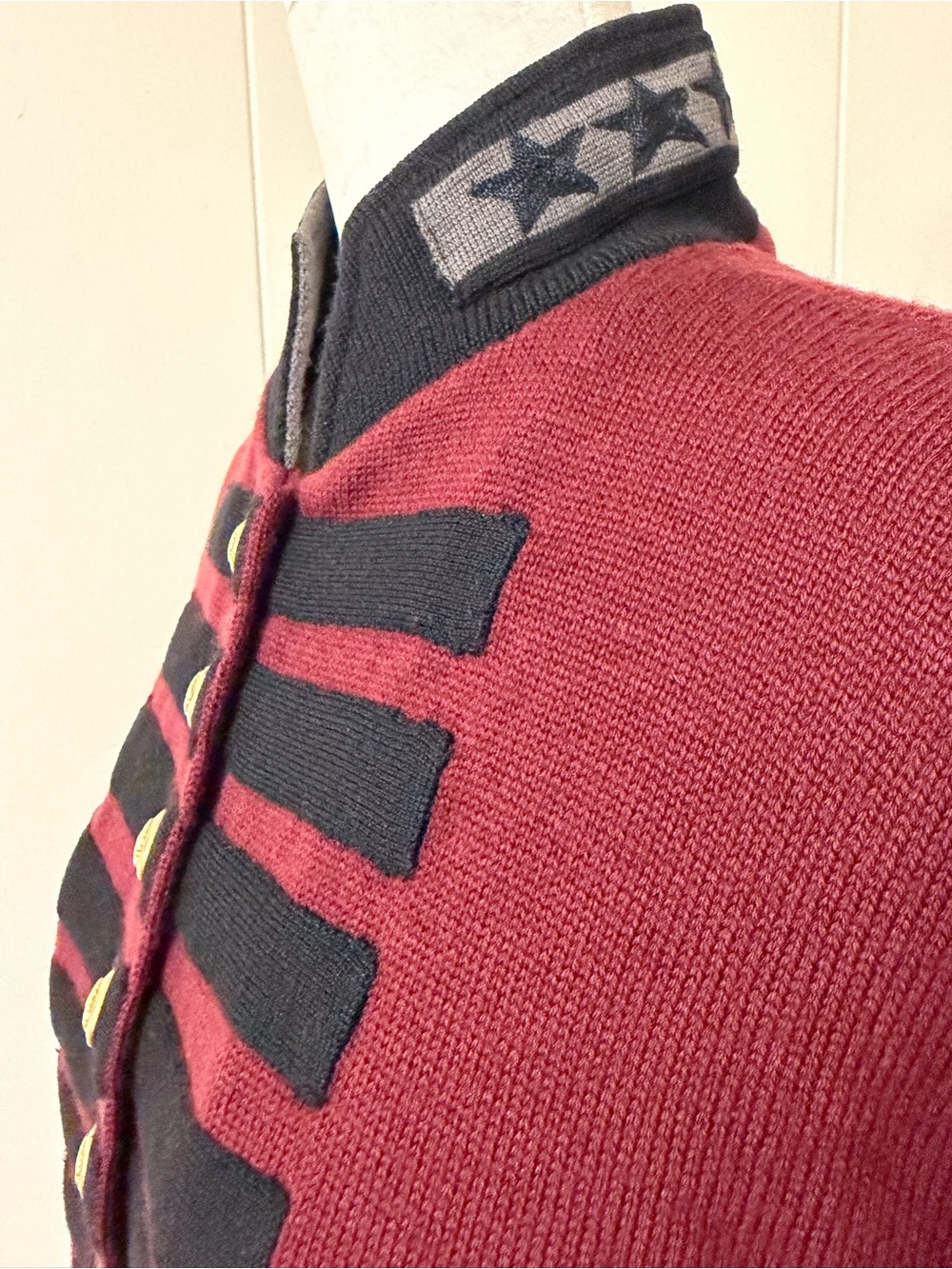 Vintage Claude Barthélémy Paris Military Hussar Knit Sweater Jacket Cropped Red - Picture 7 of 10